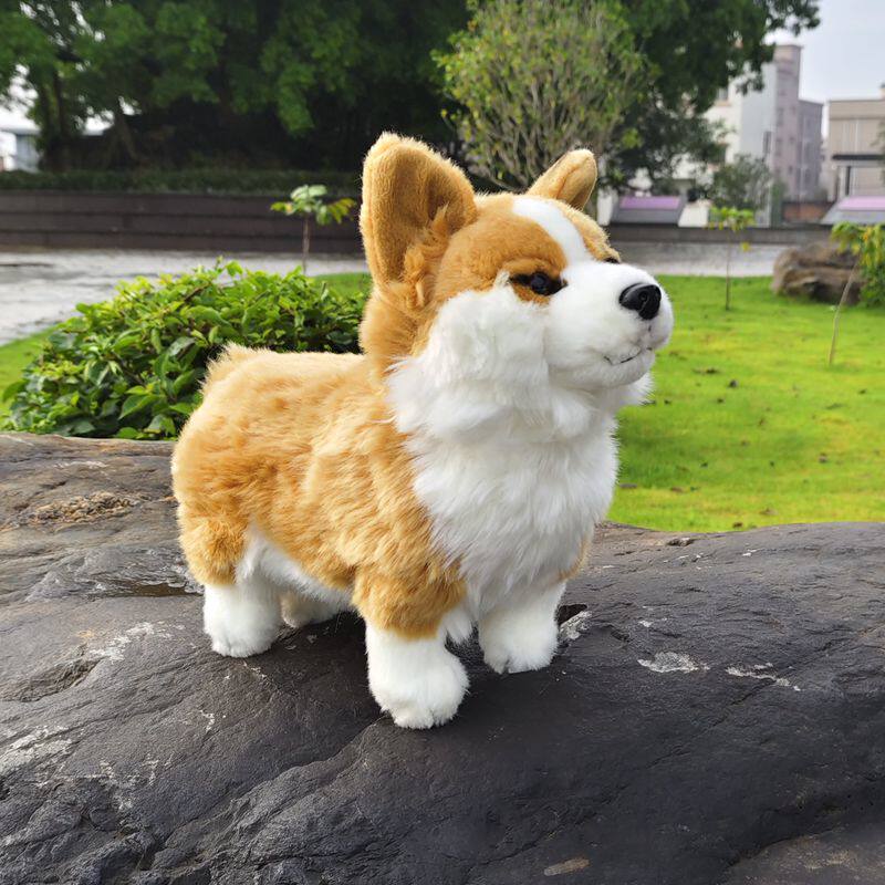 Dog Toys - 毛皮付き模擬コーギー犬のおもちゃかわいいウェルシュ・テリア子犬人形リアルな動物シミュレーションぬいぐるみかわいいおもちゃギフト