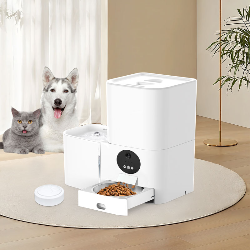 Pet Feeders - 2-in-1スマートWi-Fi電動ペットフィーダー＆5L自動給水器（猫・犬用）、耐久性のある小型プラスチック製、家庭用