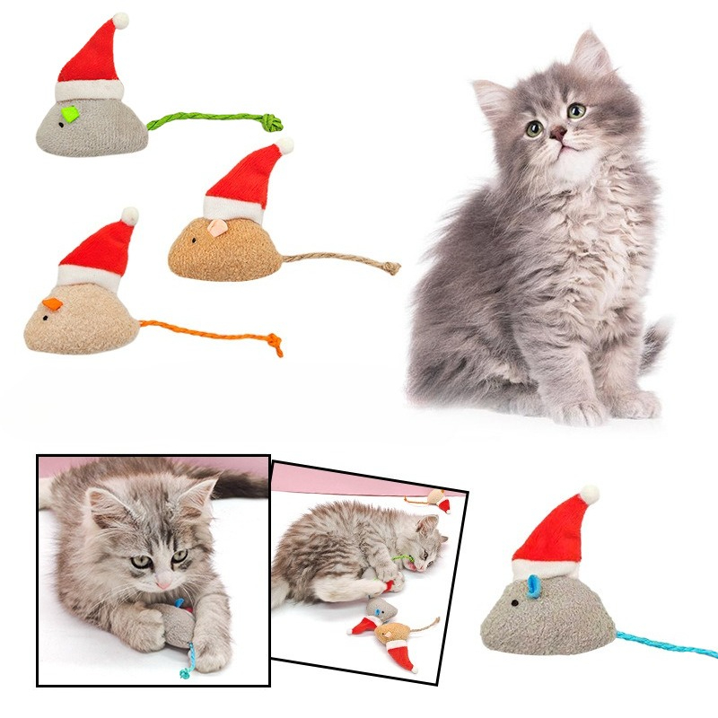 Catnip Interactive Plush Mouse - 5 個猫プッシュ咀嚼おもちゃマタタビクリスマスマウス噛みつきにくい子猫のおもちゃ歯のクリーニングかわいいインタラクティブ猫のおもちゃ用品