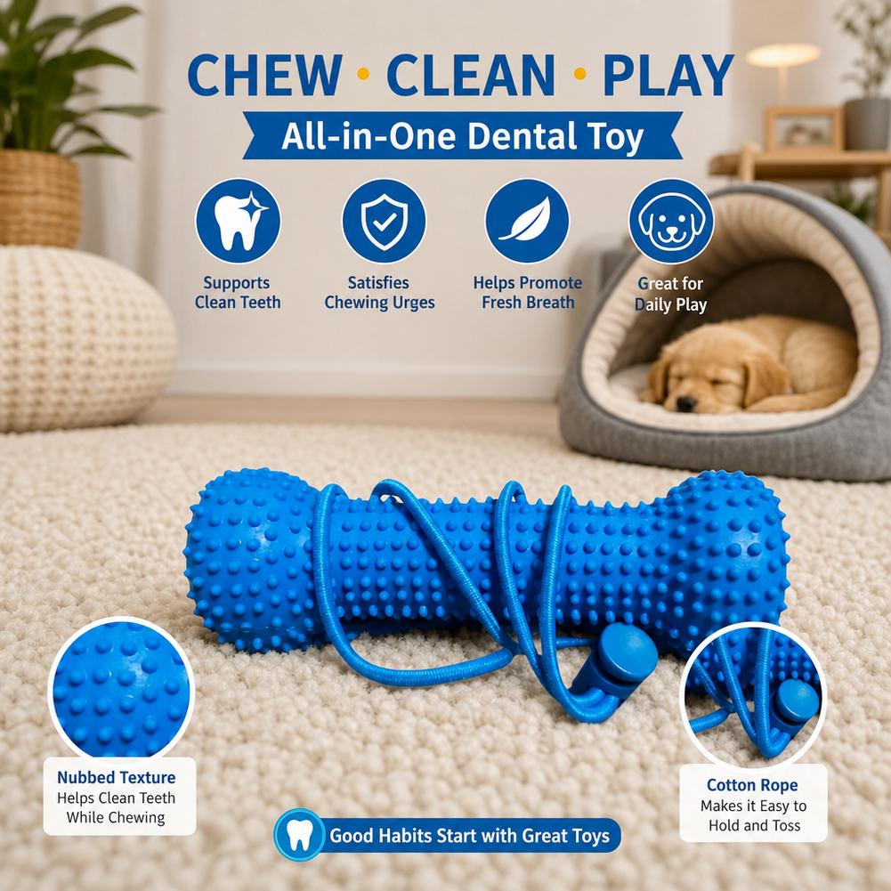 Teeth Cleaning Dog Chew Bone - 犬用歯固めおもちゃ、プラスチック製、骨の形、表面に凹凸があり、歯垢を除去しやすい、吊り下げ用の紐付き、小型ペットに最適。