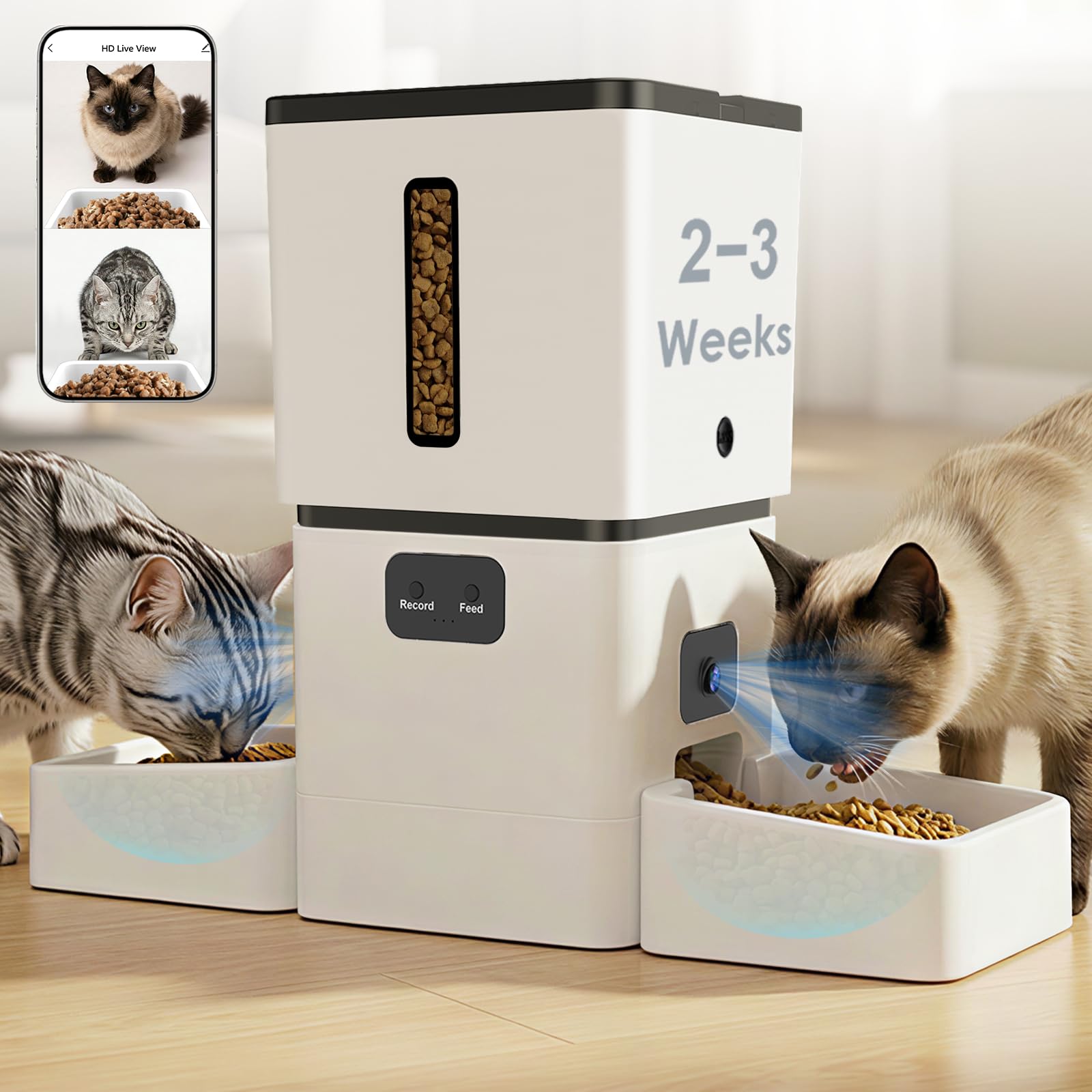 Pet Feeders - 5GHz WiFi 8L スマート自動ペットフィーダー デュアルHDカメラ デュアルボウル