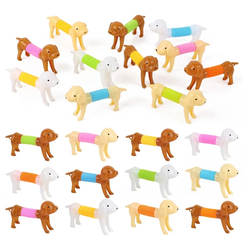 Interactive Squeaky Plush Dog Toy - 丈夫でカラフル、伸縮性のある犬用おもちゃ。6個または12個入り。伸縮式スプリング、動物モチーフ、感覚刺激、ストレス解消、握って遊べる、インタラクティブなペット用パズルおもちゃ。