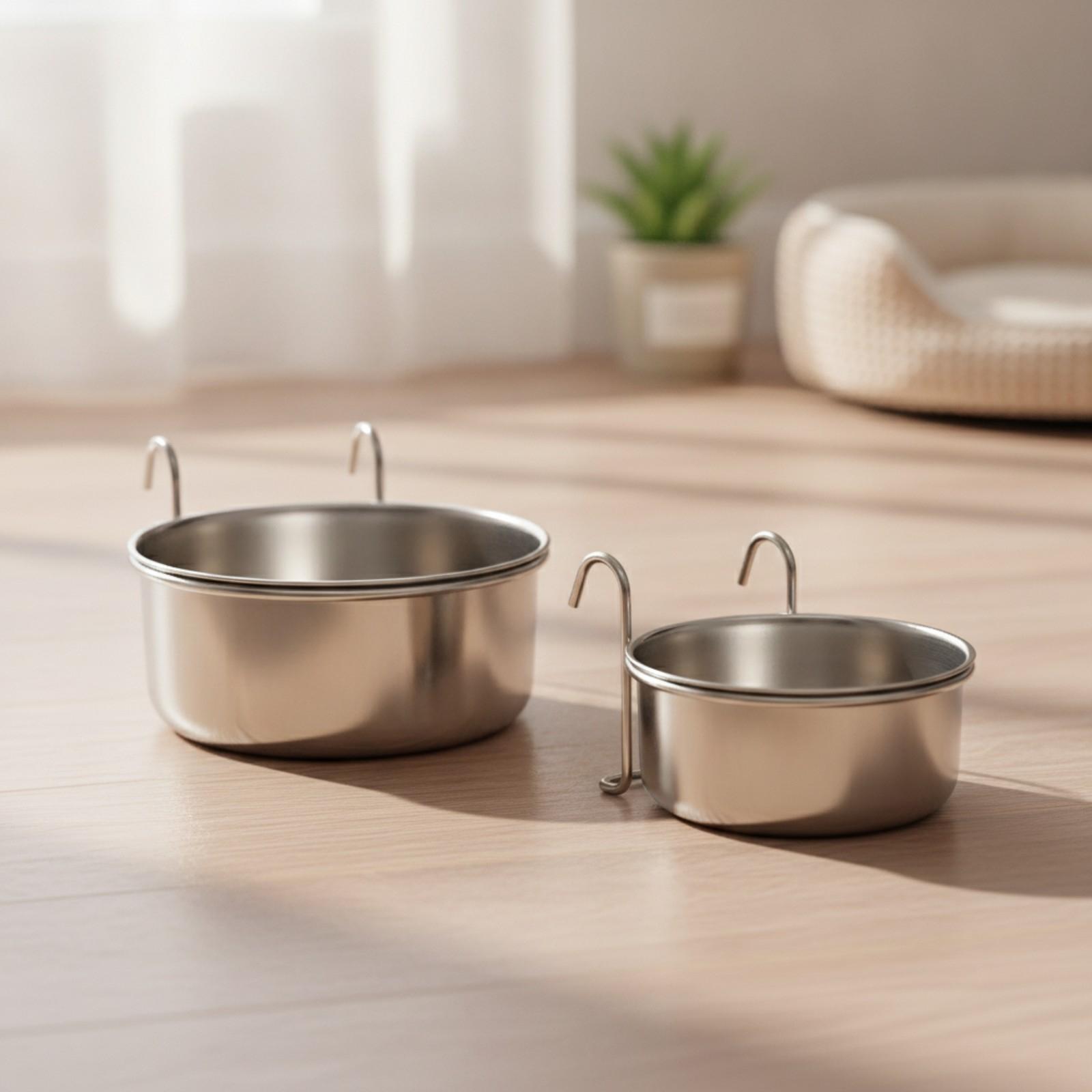 ペット用の工業用ボウル2点セット。ステンレス製で、フック付き - Pet Feeders のレビューと価格
