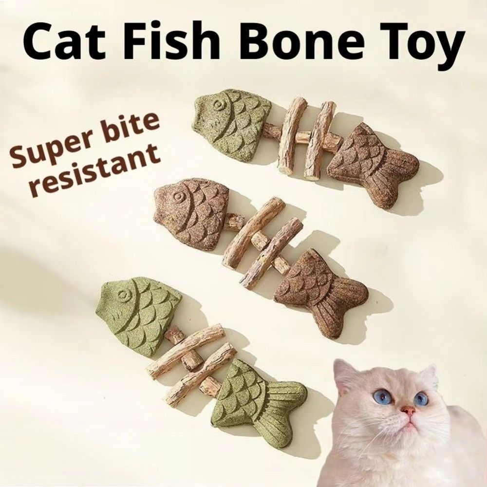 魚の骨の形をした猫用歯磨きおもちゃ。噛みつきに強く、木製で、 - Teeth Cleaning Dog Chew Bone のレビューと価格