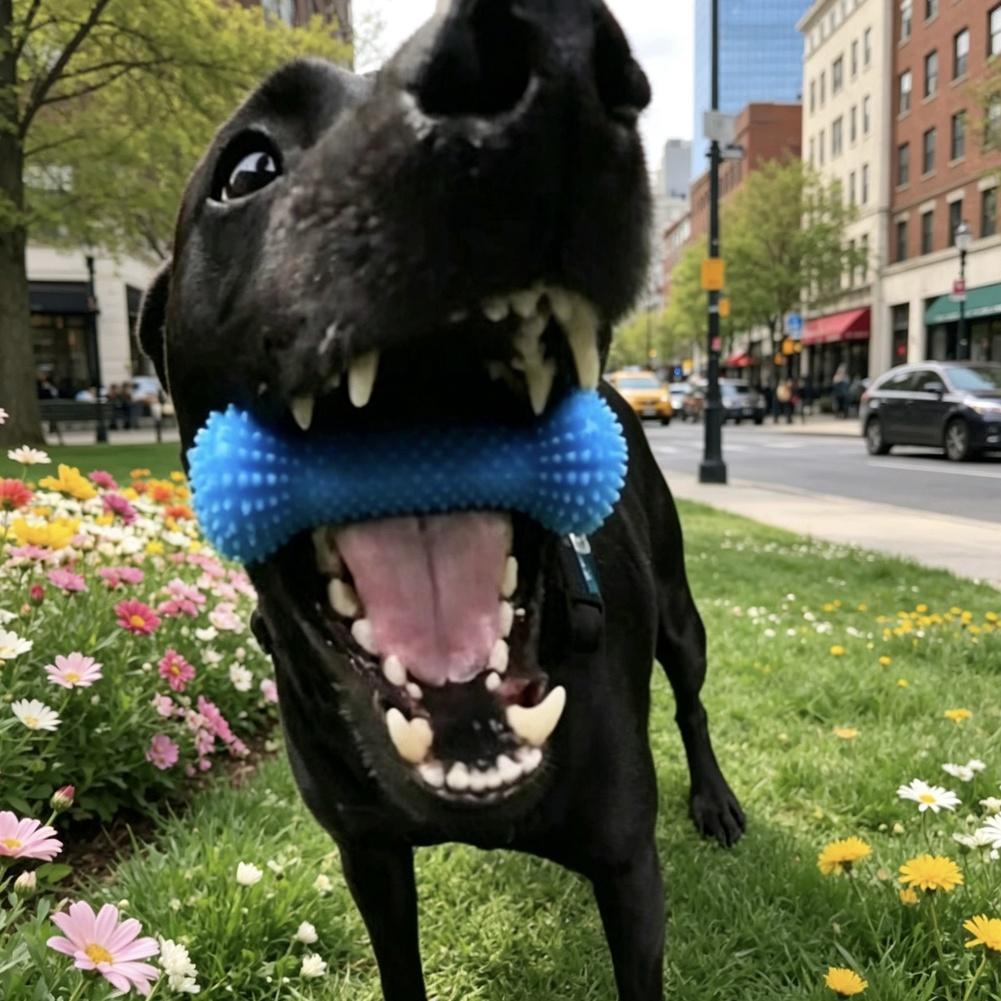 犬用歯固めおもちゃ、プラスチック製、骨の形、表面に凹凸があり - Teeth Cleaning Dog Chew Bone のレビューと価格