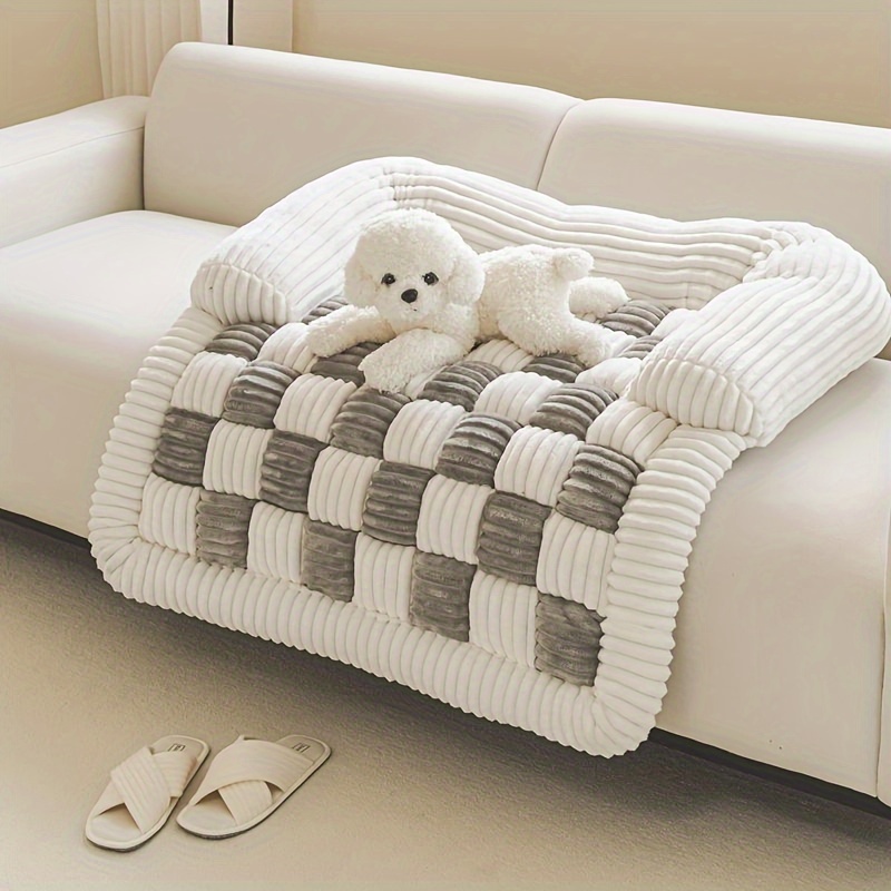 格子柄ペットベッドマット、冬用超ソフトフリース保温パッド、滑 - Pet Beds のレビューと価格